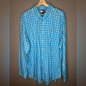 Tommy Hilfiger Vintage 90s Y2K Light Blue Plaid Striped Men's Button Up Shirt XL